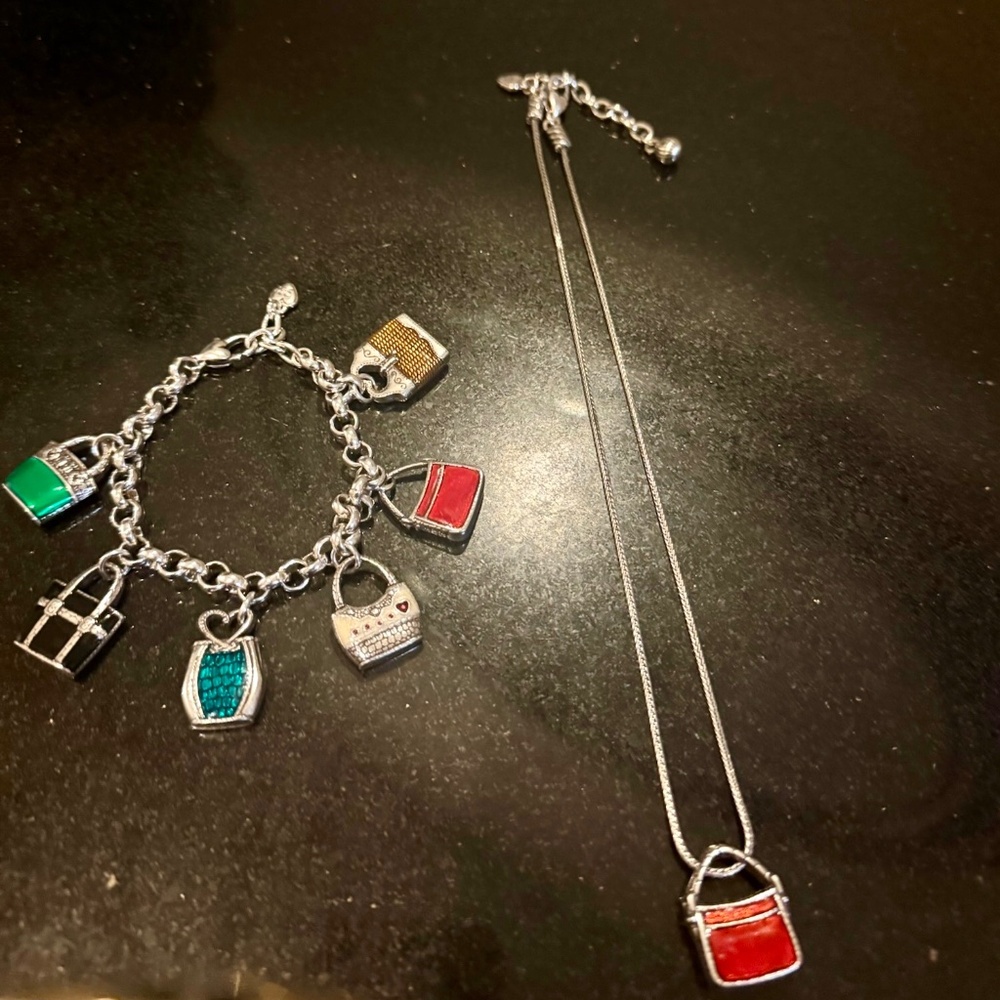 👛Brighton Handbag Necklace and Charm Bracelet  Set - Picture 2 of 2